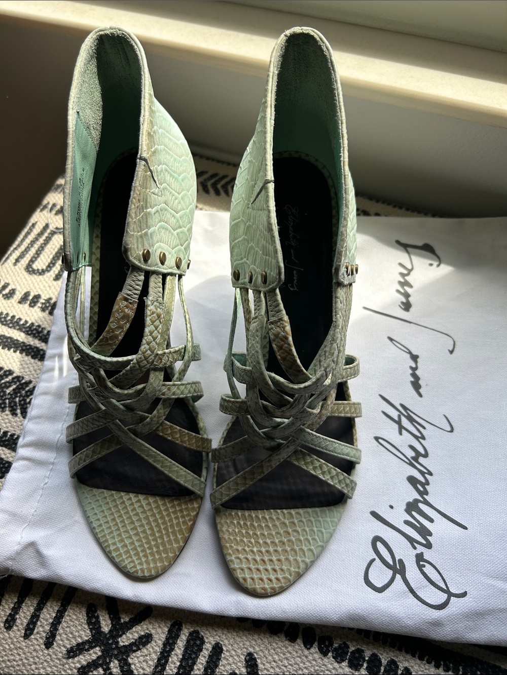***Used*** Women’s Elizabeth and James Pale Mint Strappy High Heels size 9.5